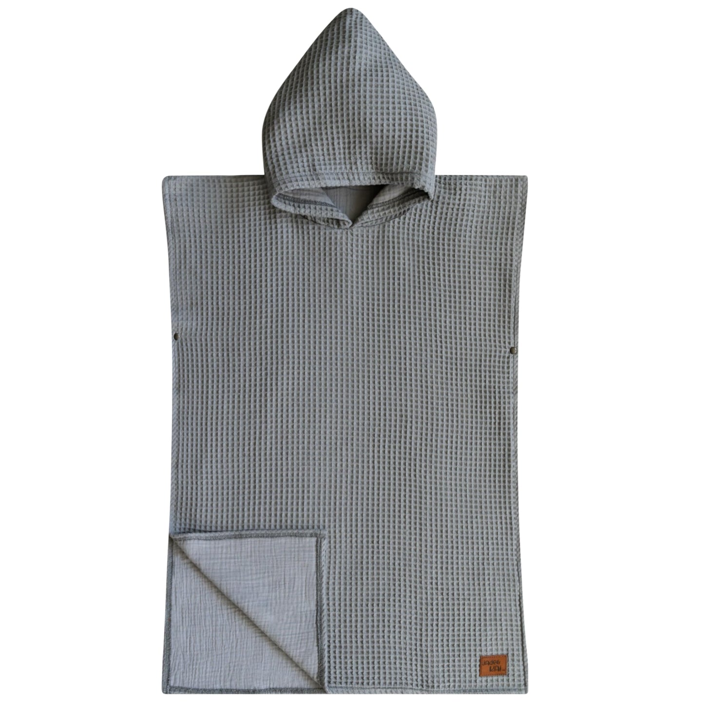 Jade&Kai Hooded Towel for Babies + Toddlers | Snaps into a Poncho | Organic Cotton Waffle | Lighweight and Absorbent | Bath, Bea