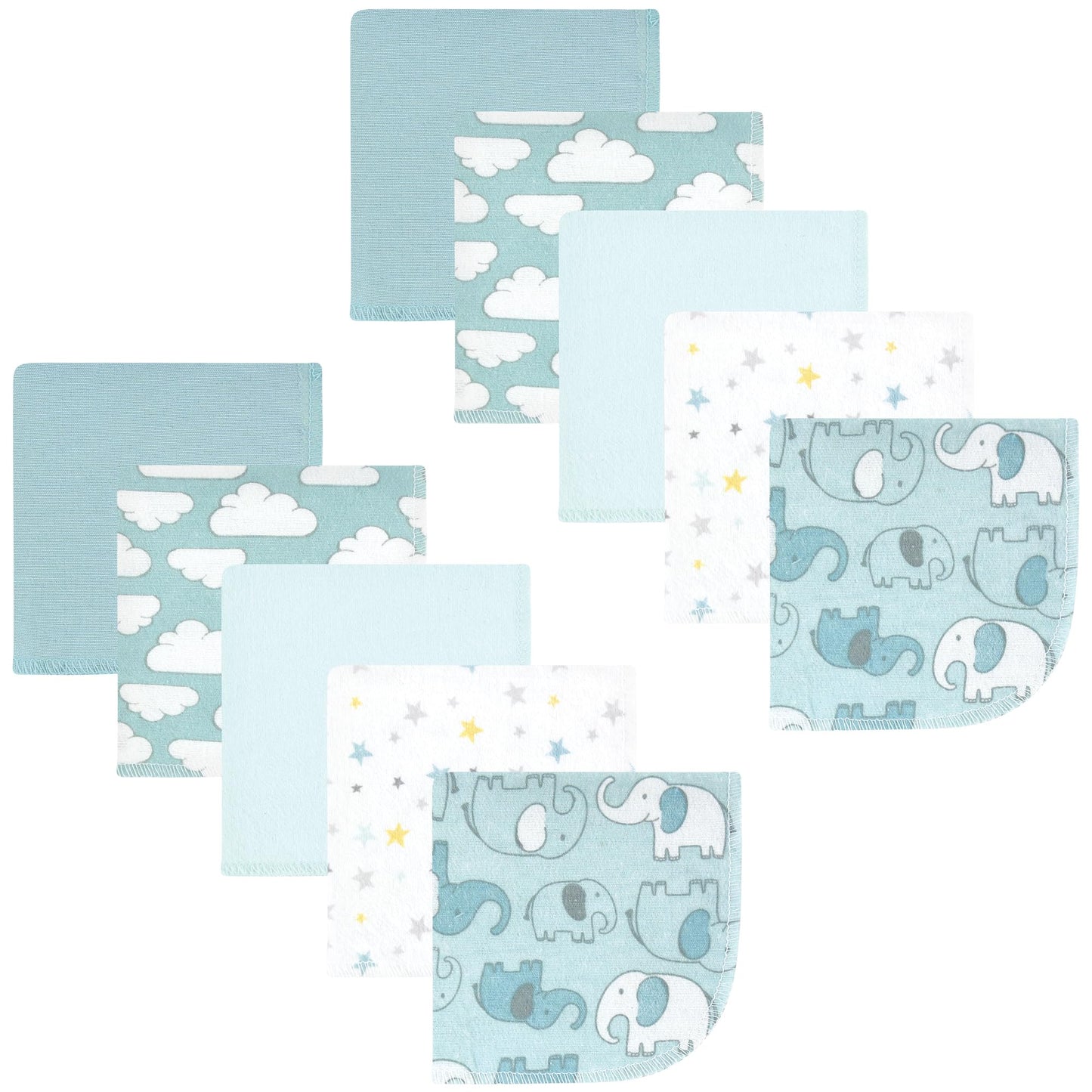 Hudson Baby Unisex Baby Flannel Washcloths, Boy New Elephant 10Pk, One Size