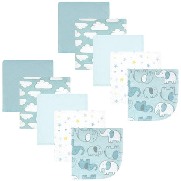 Hudson Baby Unisex Baby Flannel Washcloths, Boy New Elephant 10Pk, One Size