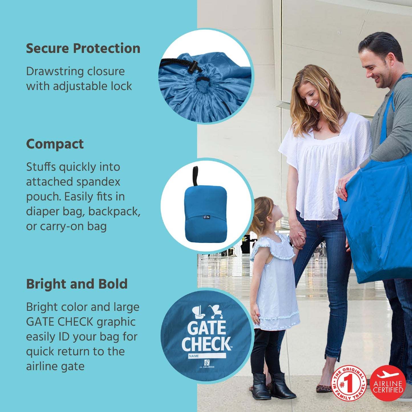 J.L. Childress Gate Check Bag For Single & Double Strollers - Stroller Bag For Airplane - Large Stroller Travel Bag For Airplane