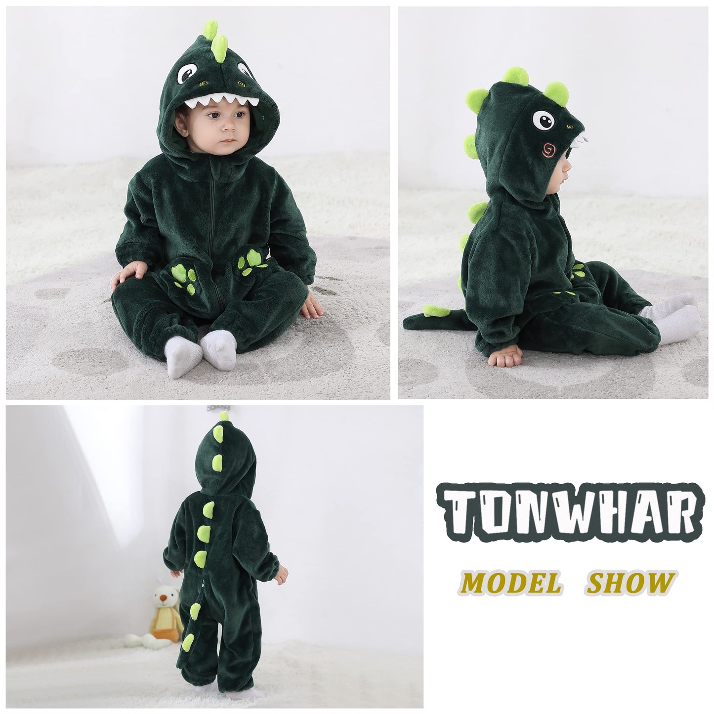 Tonwhar Infant And Toddler Halloween Cosplay Costume Kids' Animal Outfit Snowsuit(3-6 Months,Dark Green Dinosaur)