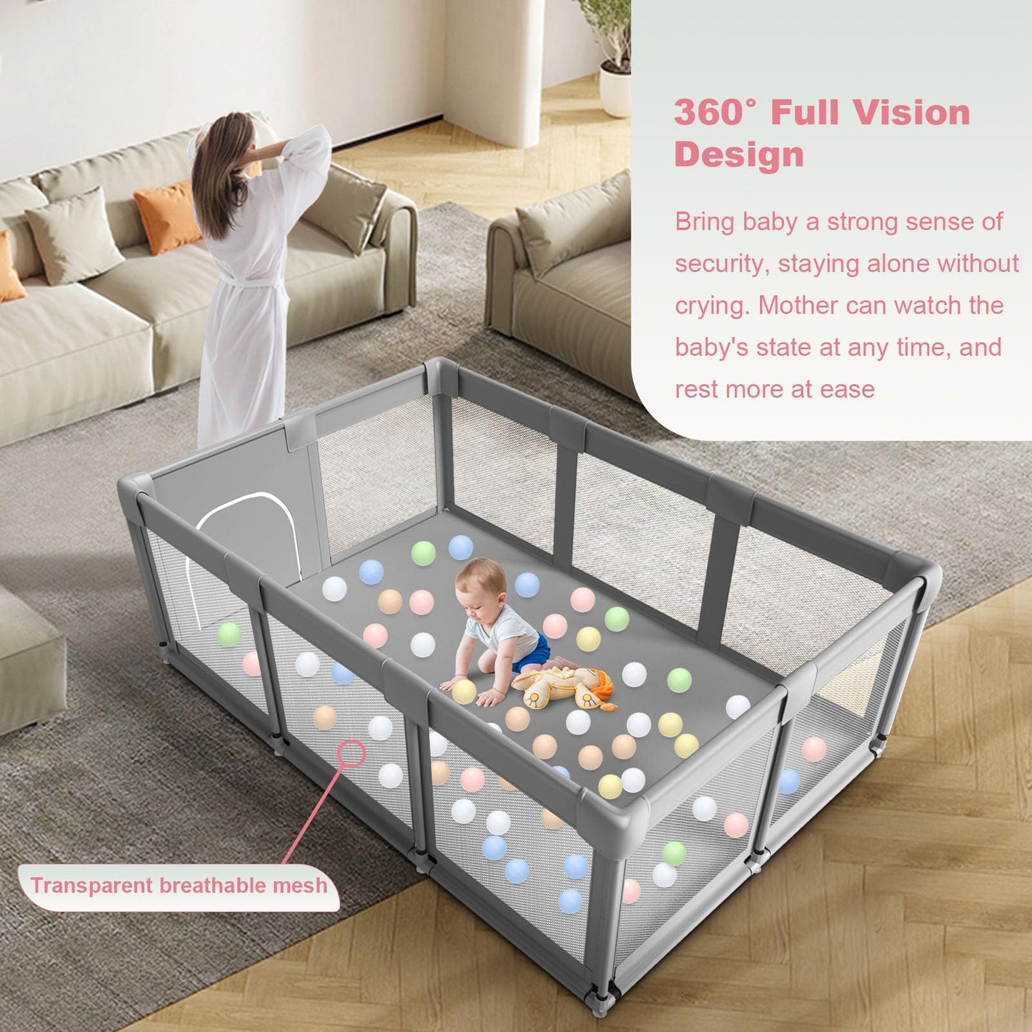 Large Baby Playpen For Toddlers, Playpen 74  50, Large Baby Play Yards Indoor & Outdoor, Sturdy Safety Baby Play Pen With Soft B