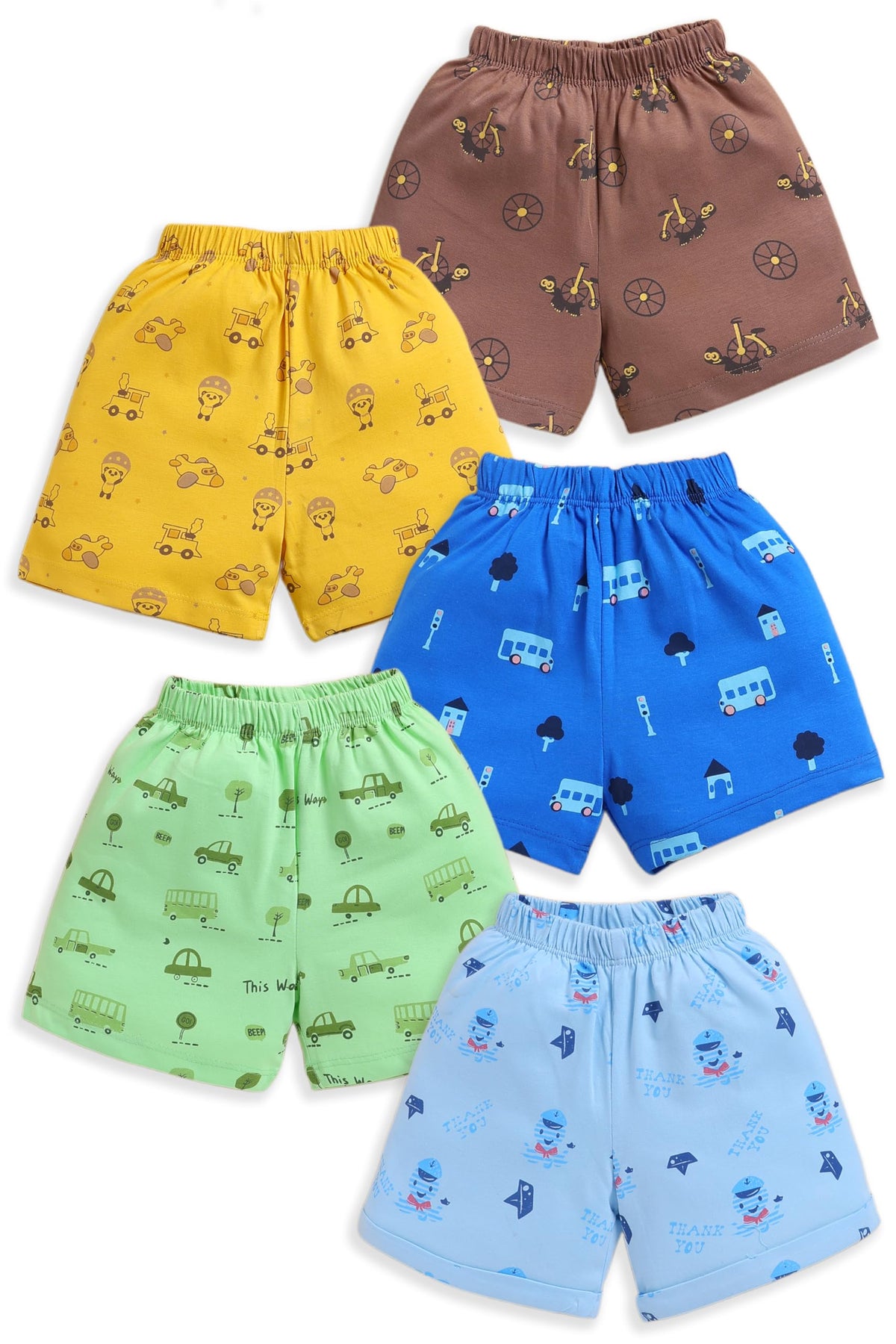 Luvlap Baby Boys & Girls Regular Fit 100% Cotton Shorts Pack Of 5, Brown, Royal Blue, Paradise Green, Supra New & Gold, M (3 To 