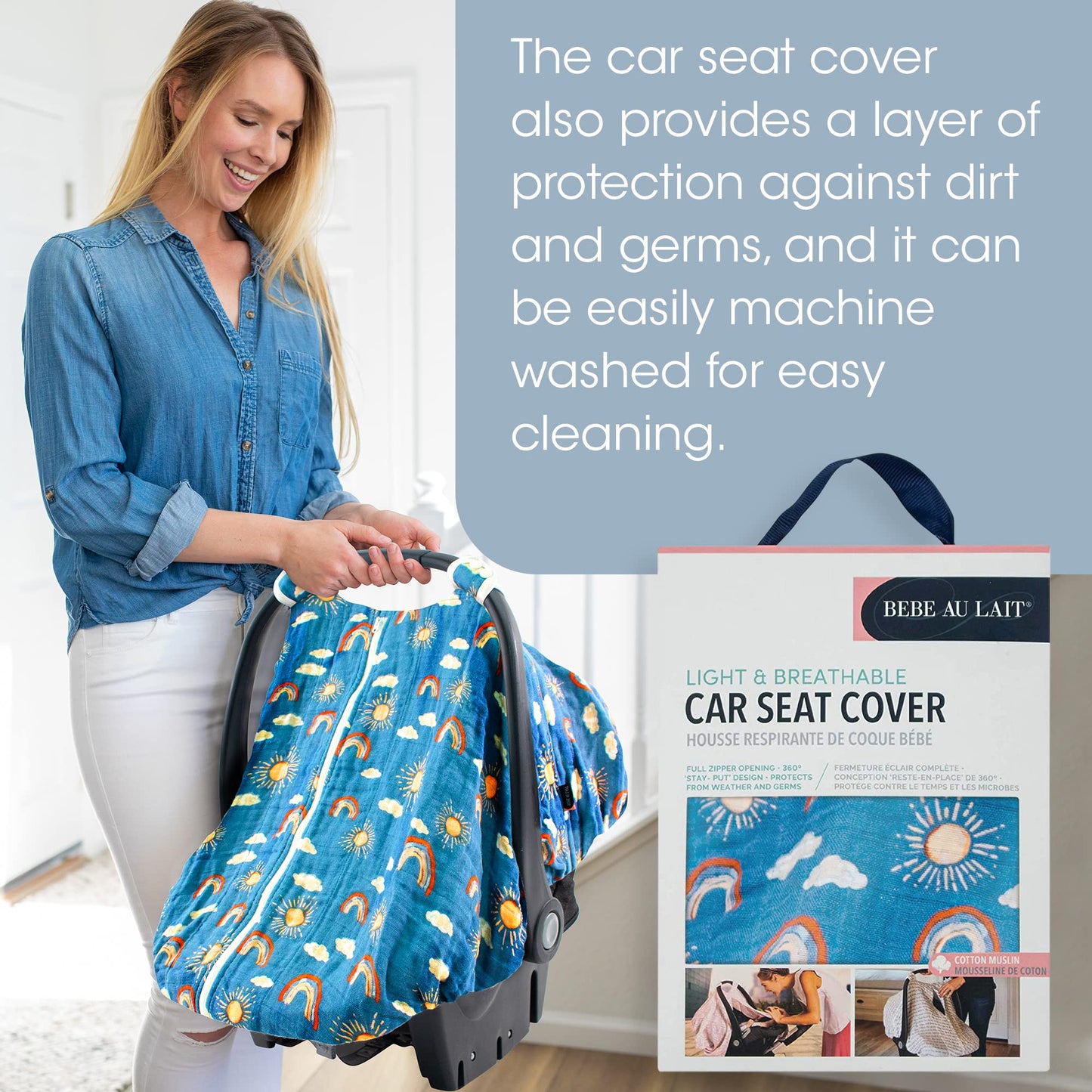 Bebe Au Lait Classic Muslin Car Seat Cover -Perfect Baby Car Seat Covers For Babies, Car Seat Canopy, Unisex Baby Car Seat Cover