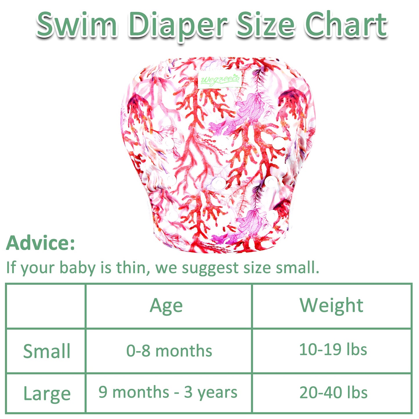 Wegreeco Baby & Toddler Snap One Size Adjustable Reusable Baby Swim Diaper (Coral, Small, 3 Pack)