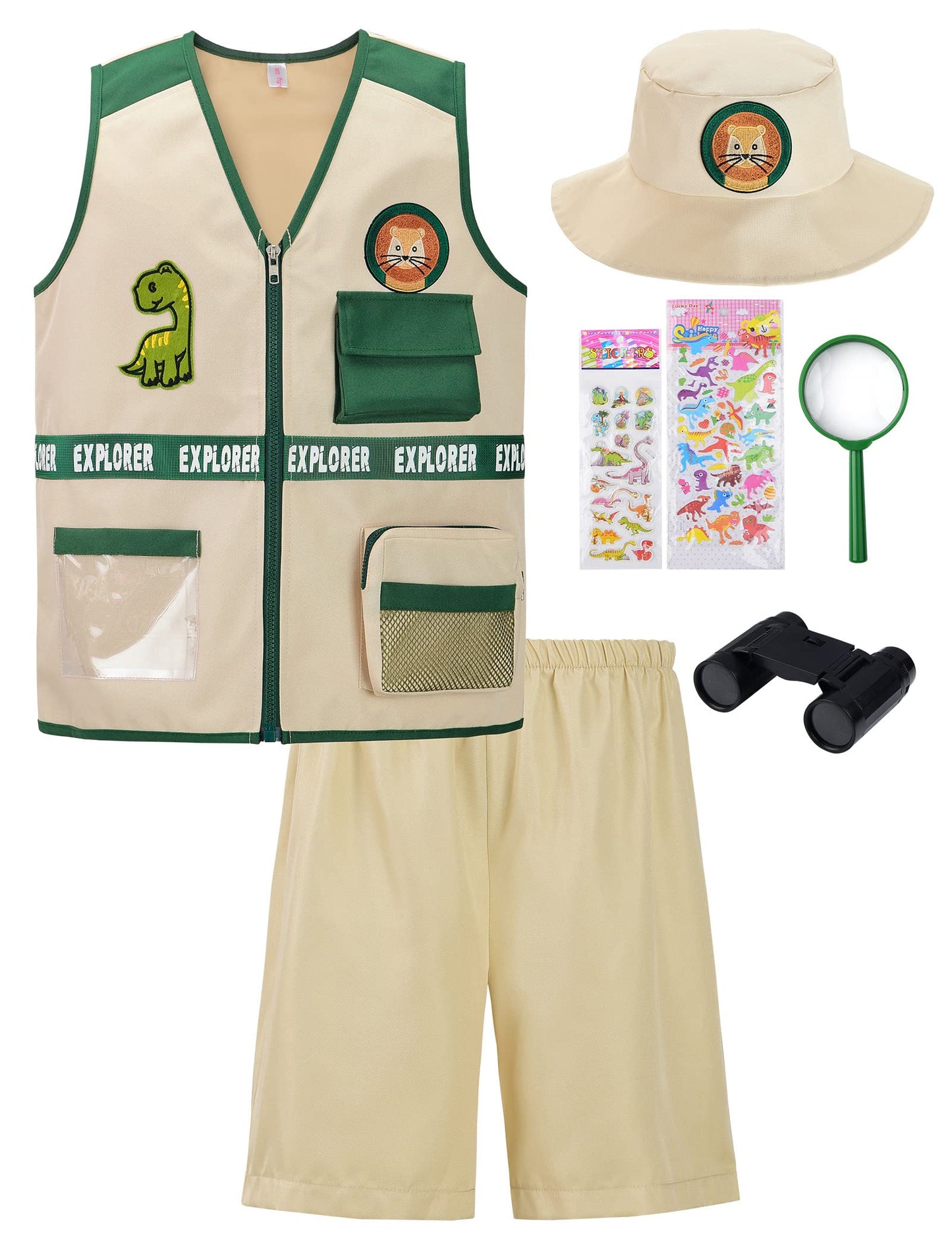 Relibeauty Kids Explorer Kit Role For Play- Cargo Vest, Pants And Hat Set, 10-11/140