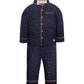 Cherry Crumble Navy Blue Printed 100% Cotton Full Sleeves Collar Neck Night Wear Regular Fit Summer Nightsuit for Boys and Girls