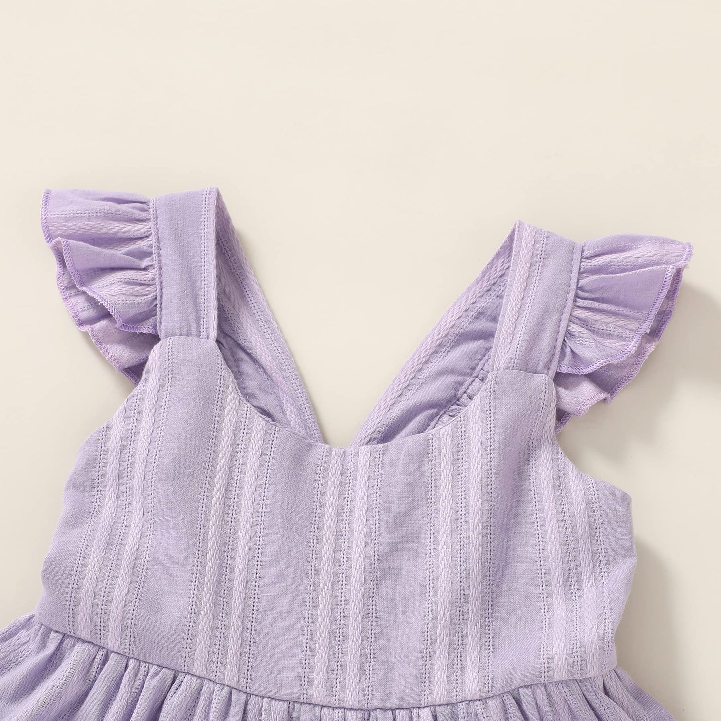 Younger Tree Toddler Baby Girl Dress Summer Outfits Flutter Sleeve Smocked Dress Kids Causal Boho Dresses Clothes (6-7T, Purple