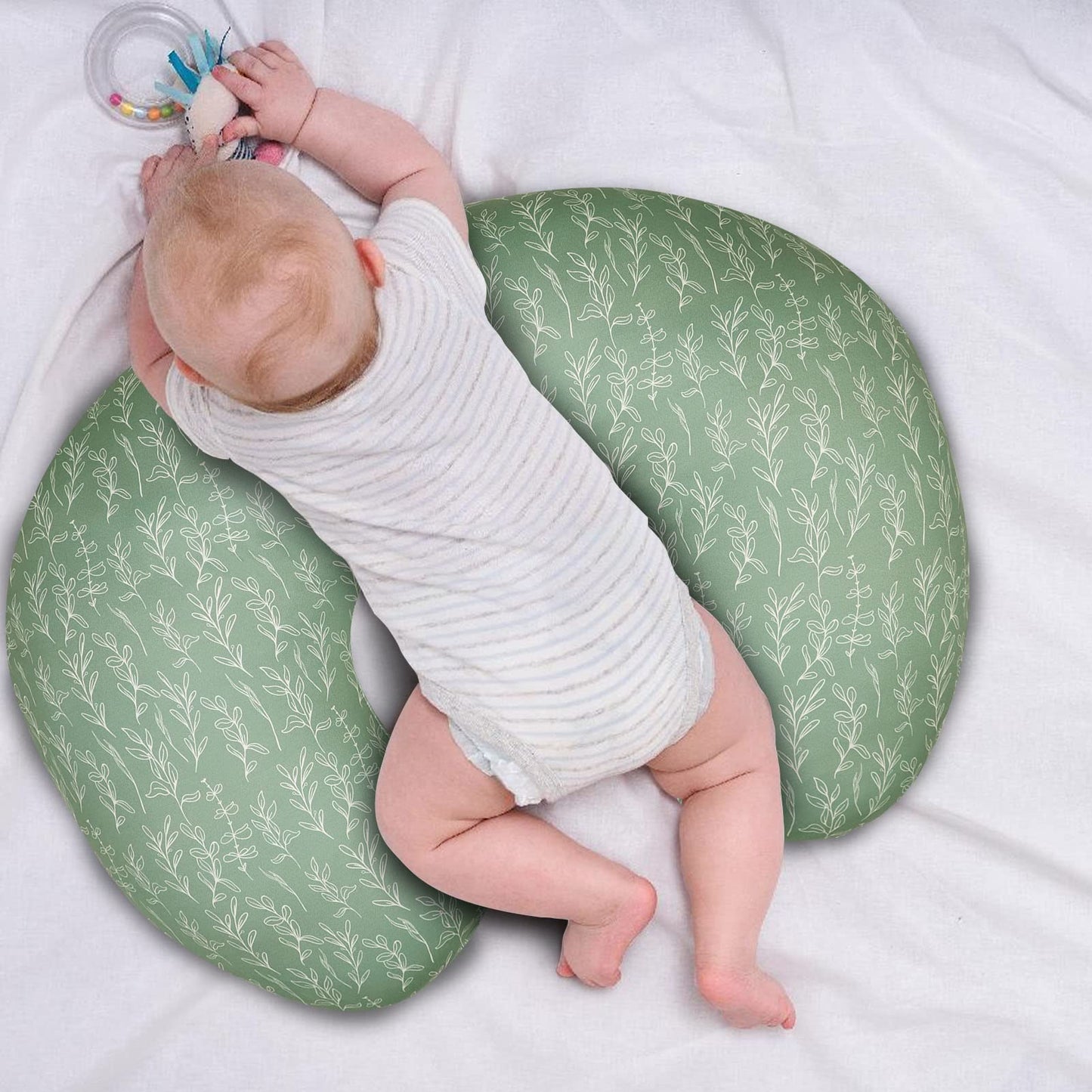 Hnhuaming Green Sage Nursing Pillow Cover, Breastfeeding Pillow Slipcover For Baby Girls/Boys, Soft Snug Fits On Newborn Feeding