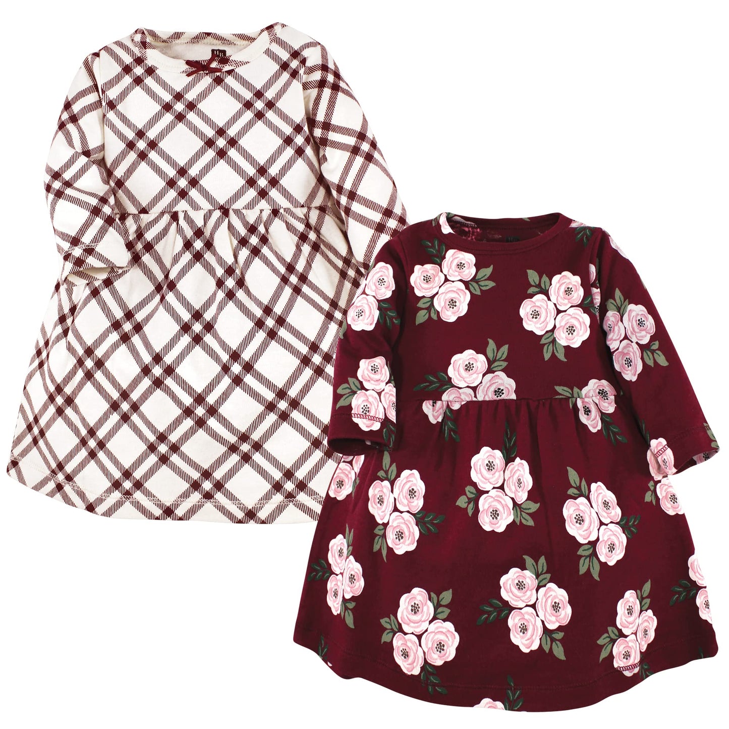 Hudson Baby Infant And Toddler Girl Cotton Dresses, Burgundy Floral, 3-6 Months