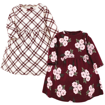 Hudson Baby Infant And Toddler Girl Cotton Dresses, Burgundy Floral, 3-6 Months