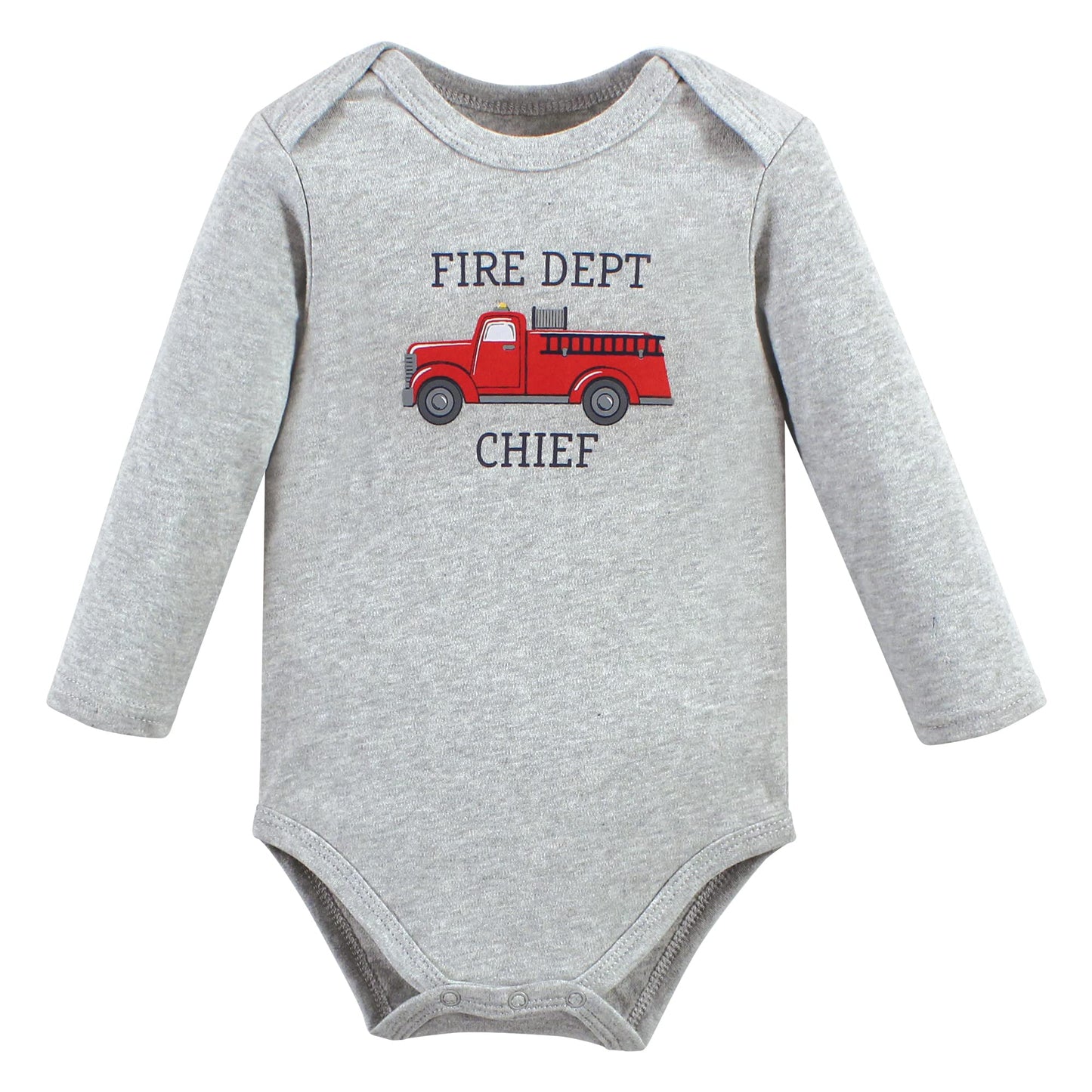 Hudson Baby Unisex Baby Cotton Long-Sleeve Bodysuits, Fire Truck, 9-12 Months