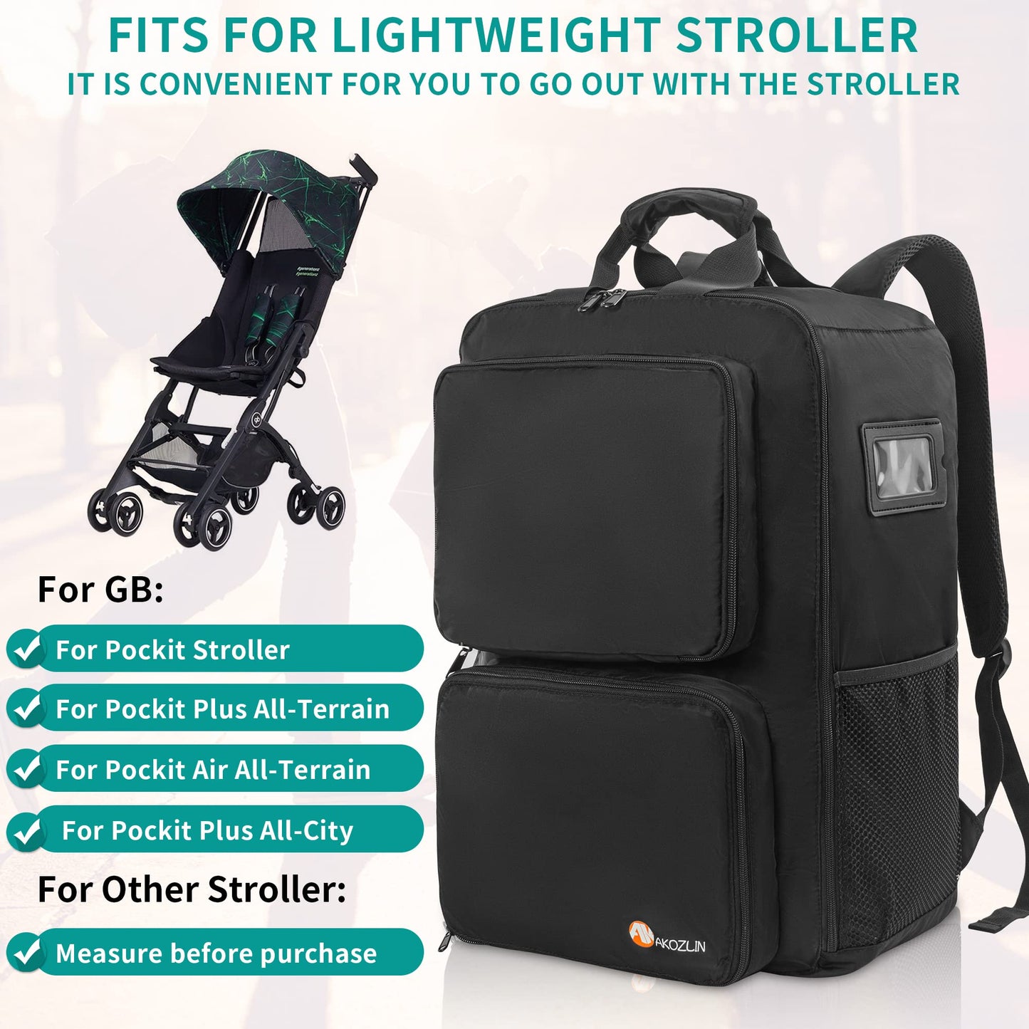 Akozlin Foldable Stroller Travel Bag Backpack 14.2''X8.7''X20.5''Compatible With Gb Pockit+ All City/Gb Pockit Air All Ter