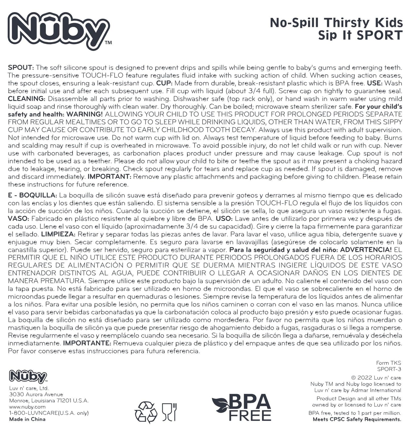 Nuby 2 Pack No Spill Printed Thirsty Kids No-Spill Sip-it Sport Cup with Soft Spout and Lid - 12oz, 12+ Months,2 Count(Pack of 1