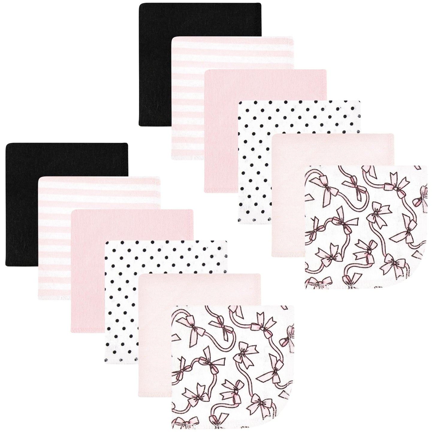 Hudson Baby Unisex Baby Flannel Cotton Washcloths, Pink Bows 12 Pack, One Size