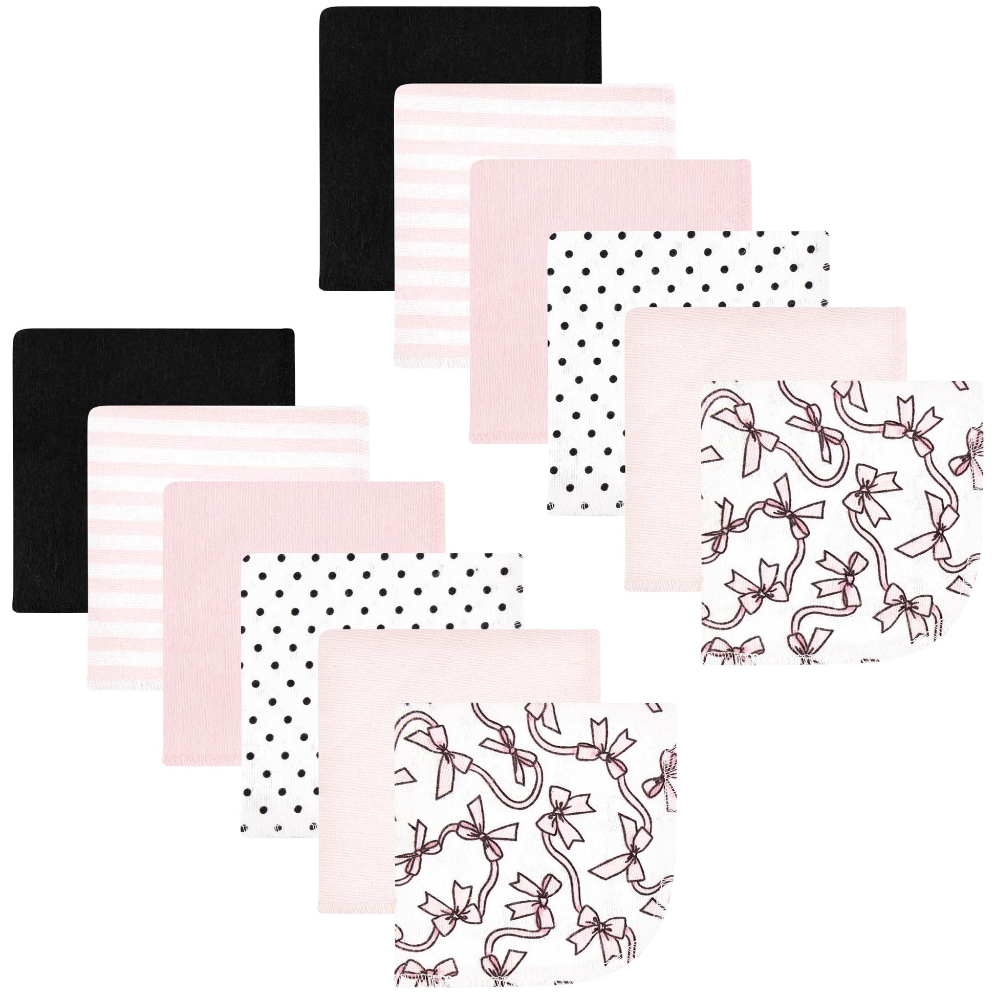 Hudson Baby Unisex Baby Flannel Cotton Washcloths, Pink Bows 12 Pack, One Size