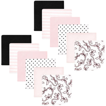Hudson Baby Unisex Baby Flannel Cotton Washcloths, Pink Bows 12 Pack, One Size