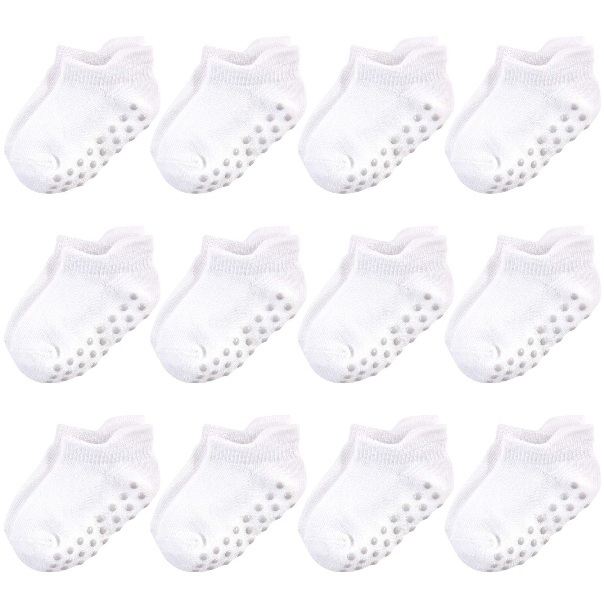 Touched By Nature Baby Organic Cotton Socks With Non-Skid Gripper For Fall Resistance, White No-Show, 12-24 Months