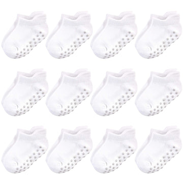 Touched By Nature Baby Organic Cotton Socks With Non-Skid Gripper For Fall Resistance, White No-Show, 12-24 Months
