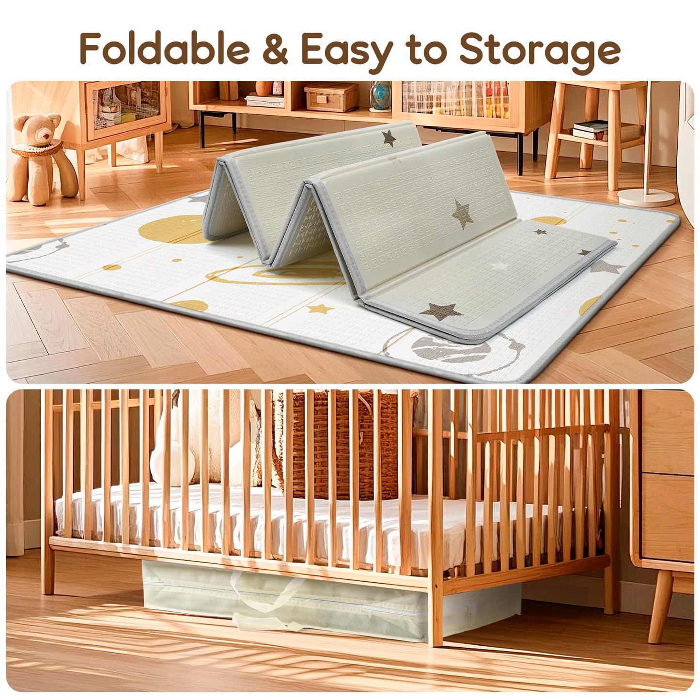 Foldable Baby Play Mat, Piglog Waterproof Playmats For Babies And Toddlers Kids, Safe Foam Playmat For Tummy Time, 50X50 Playpen
