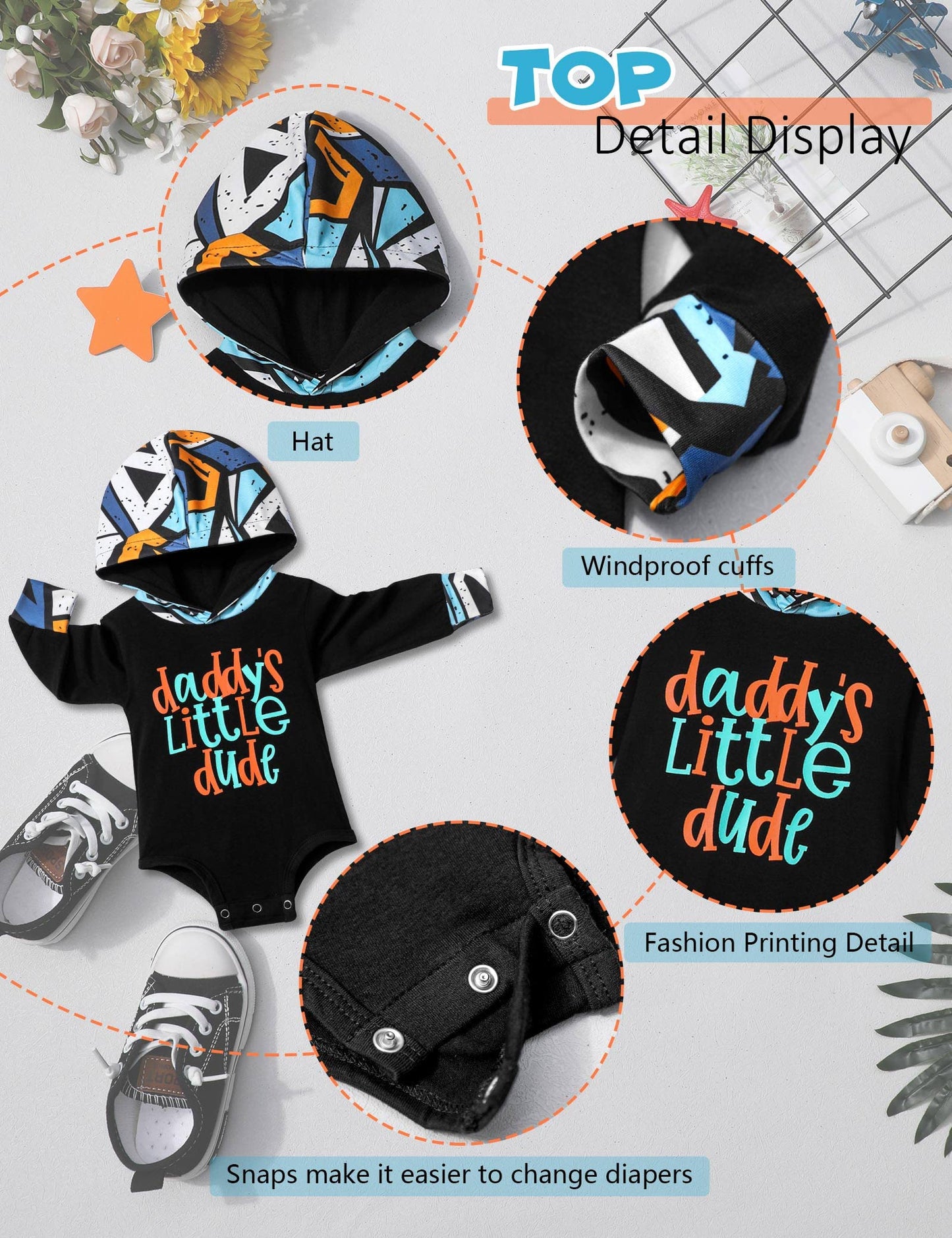Baby Boy Clothes 9-12 Months Baby Boy Hoodies Romper Daddys Little Dude Outfit 2Pcs Set Baby Boy Stuff Gifts