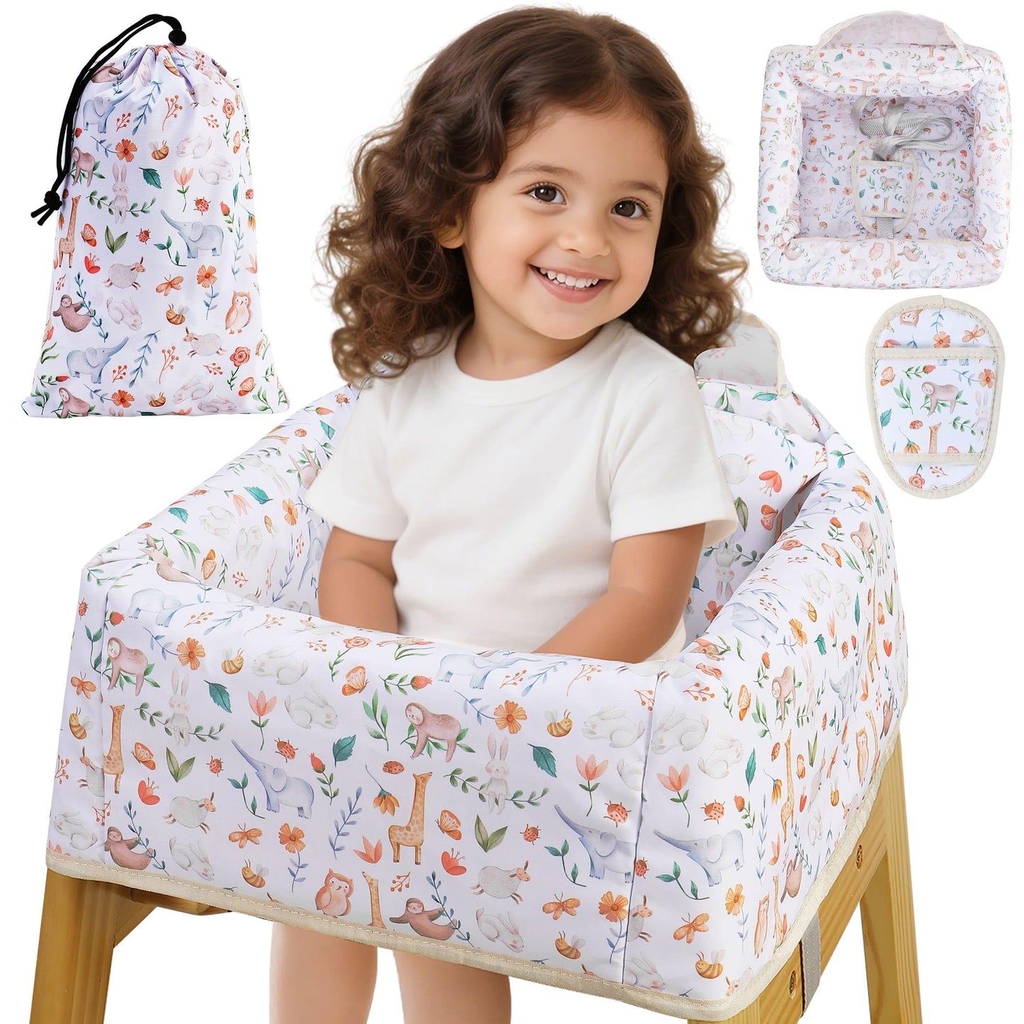 Lunobubo High Chair Cover Portable with 3-Point Harness, Waterproof Baby Seat Cover for Restaurant Travel Home Use, Machine Wash