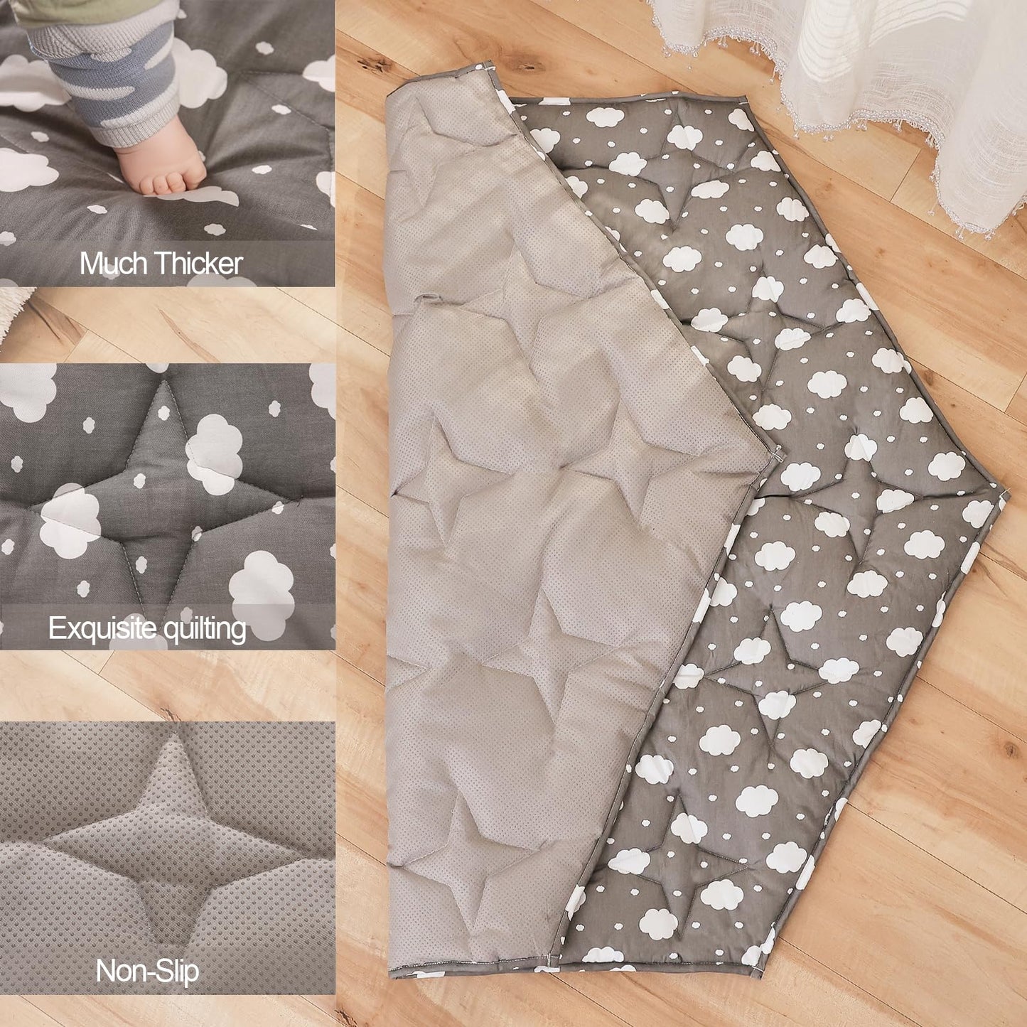 Napcure Hexagon Baby Play Mat For Floor,51'  59' Thicken Ultra Soft Playmat, Washable 6 Panel Playpen Mat Non-Slip Crawling Ma