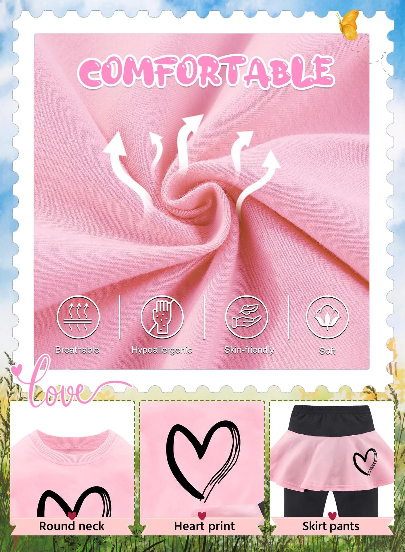 Bomdeals Adorable Cute Toddler Baby Girls Clothes Set,Long Sleeve T-Shirt +Pants Outfit(Pink,100,1279B)