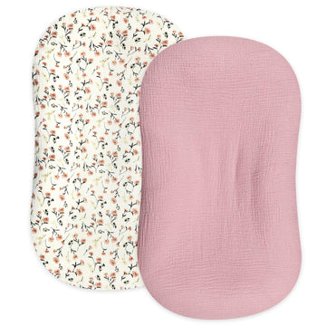 Hooyax Muslin Baby Lounger Cover 2 Pack, Organic Removable Lounger Slipcover For Newborn, Baby Padded Lounger Infant Floor Seat