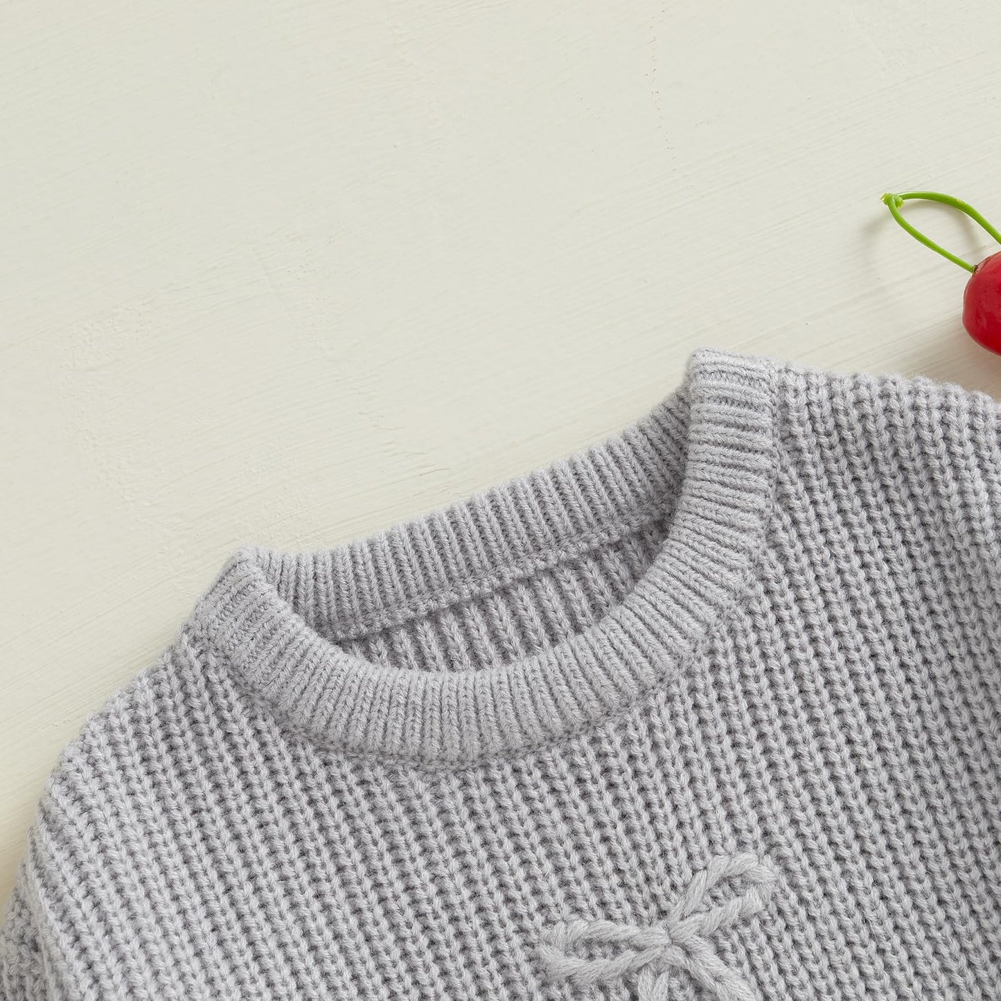 Jlkgicf Toddler Baby Girl Chunky Sweater Cherry Embroidery Knit Sweater Pullover Crewneck Shirt Valentines Spring Clothes (Cherr