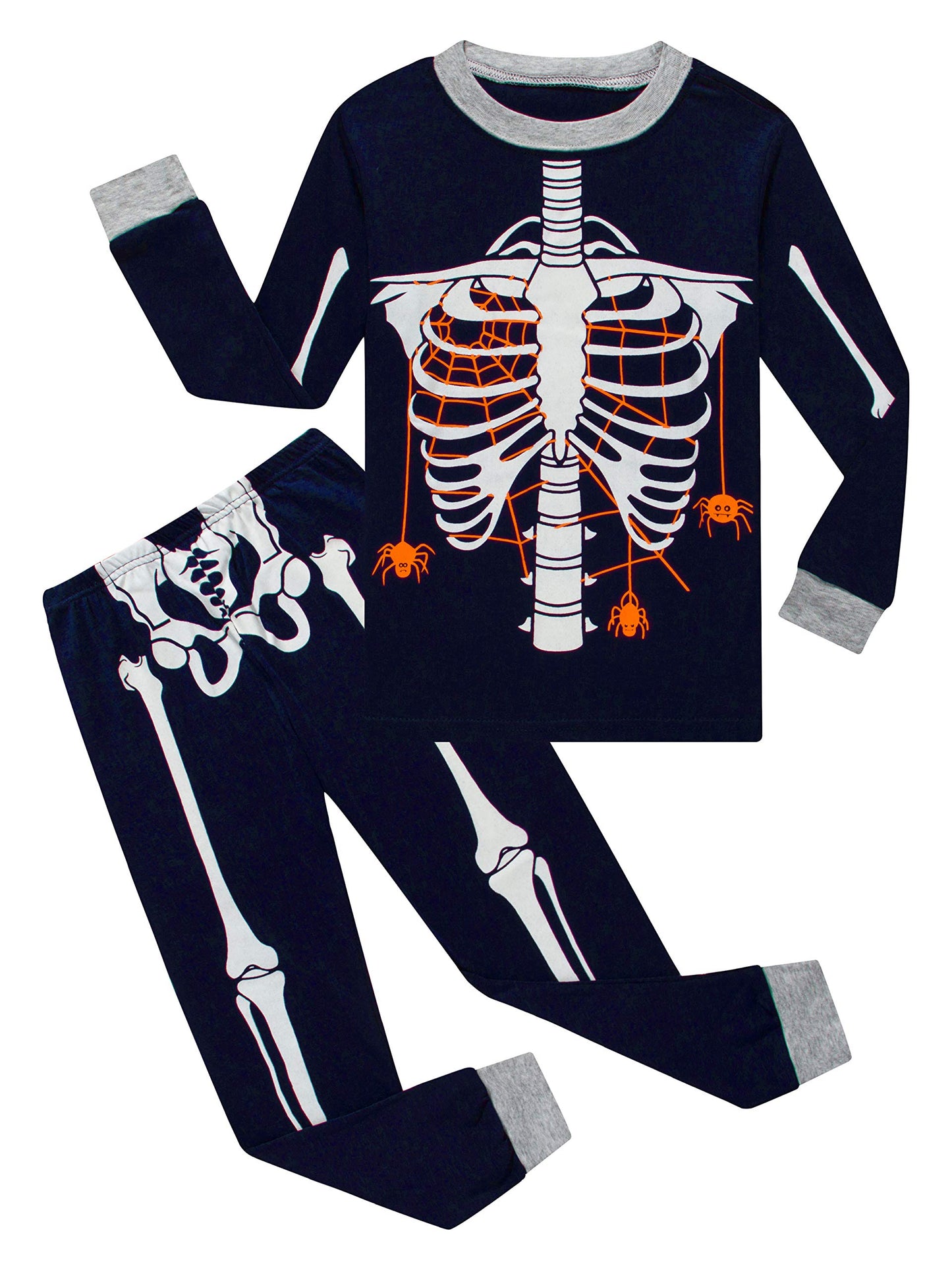 Family Feeling Baby Infant Boys Girls Glow-In-The-Dark Skeleton Halloween Pajamas Sets Long Sleeve Kids Toddler Pjs Blue Size 18