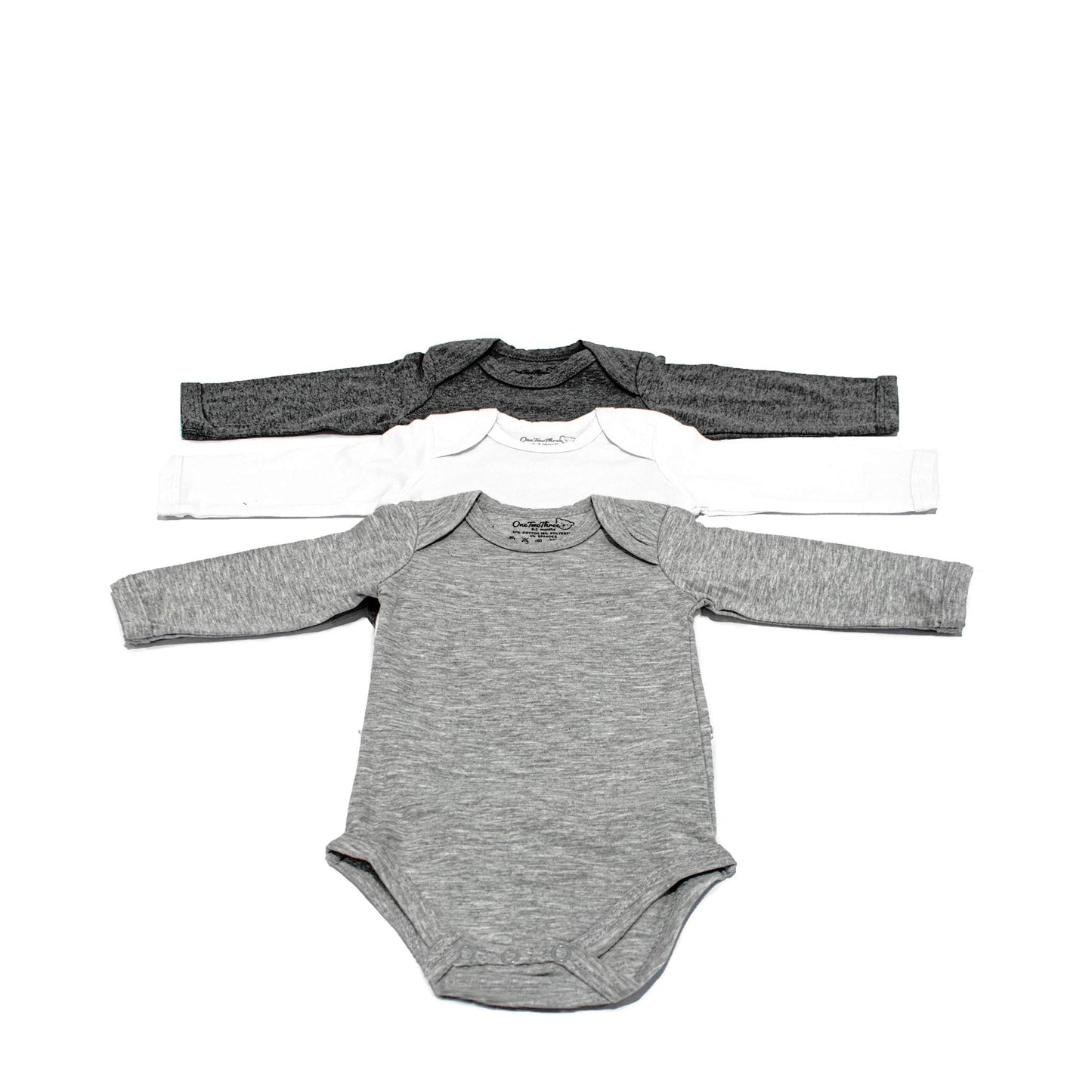 123 Bear Baby Cotton Spandex Long-Sleeve Bodysuits Unisex Boy Girl (Gray 3Pk, 3-6 Months)