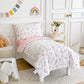 Joyreap 4 Piece Cotton Toddler Bedding Set For Girls, Flowers N Leaves Pink Design, Soft Breathable Cotton Toddler Comforter Set