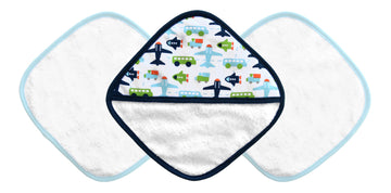 Jj Cole Washcloth And Bath Mitt Set, White Vroom, 3 Count