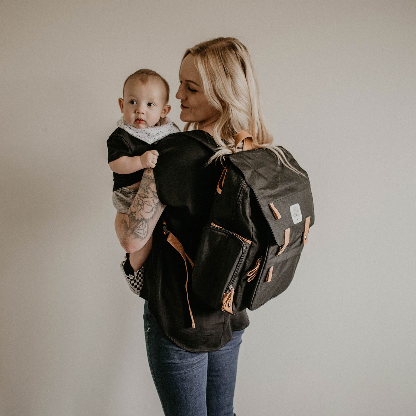 Parker Baby Diaper Backpack - Large Diaper Bag With Insulated Pockets, Stroller Straps And Changing Pad -'Birch Bag' - Black
