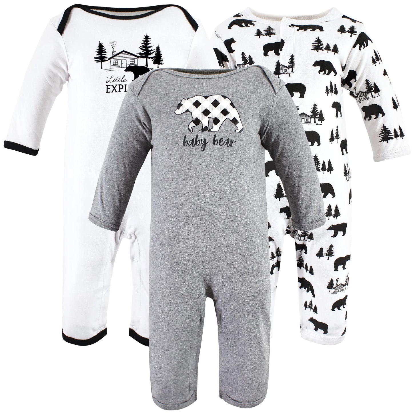 Hudson Baby Girls Unisex Cotton Coveralls, Bear Gray Black, 0-3 Months, Baby Bear Gray Black, 0-3 Months Us