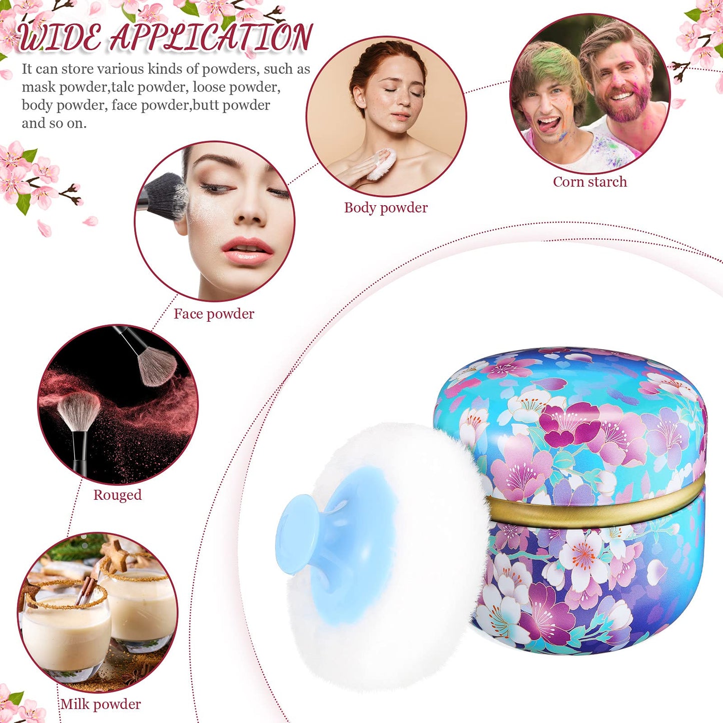2 Pieces Body Powder Puff And Container, Soft Powder Puffs And 2 Pieces Spoon Loose Powder Tea Container Case Dusting Powder Box