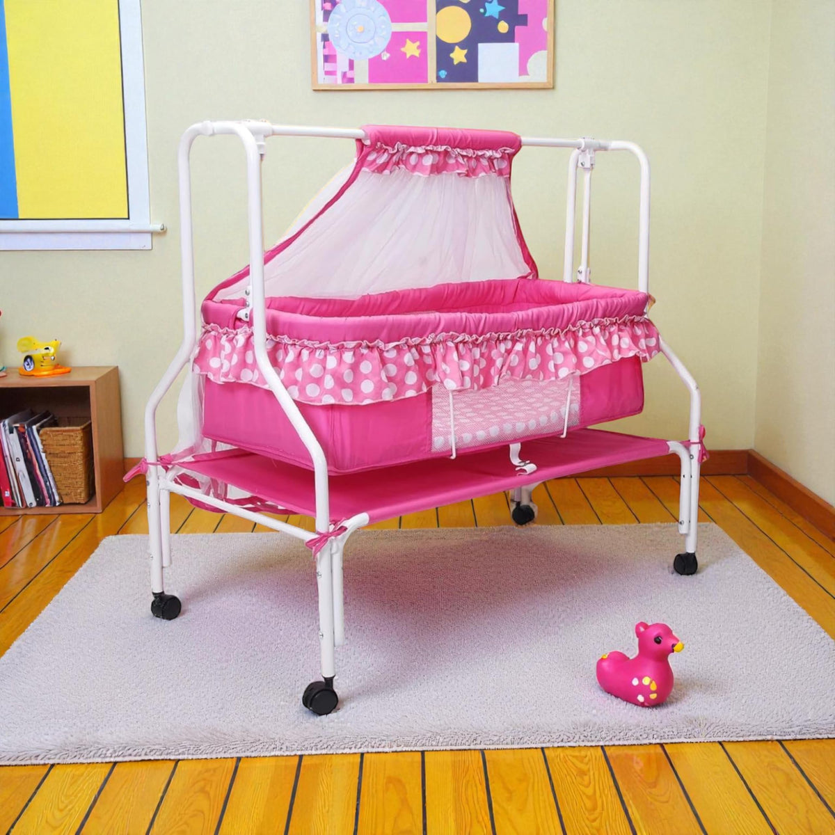 Kiddery Ares | Cradle For Baby | New Improved Mattress Design | Mosquito Protection Net | Smooth Swing | All Wheel Lock | Palna 