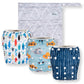 Noras Nursery Reusable Swim Diapers and Wet Bag - One Size Fully Adjustable - Seaside Unisex 3 Pack with Wet Bag