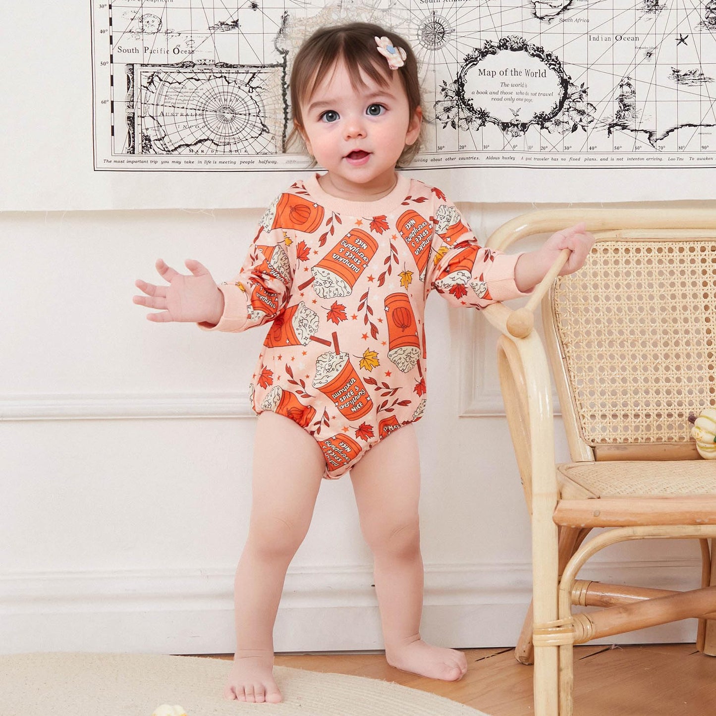 Halloween Newborn Baby Girl Outfit Pumpkin Sweatshirt Romper Long Sleeve Onesie Jumpsuit Infant Fall Winter Clothes (Milk Tea, 1