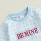 Molzulams Valentines Day Baby Girl Boy Outfit Be Mine Embroidery Romper Palid Love Heart Jumpsuit Sweet Cute Fall Clothes (Blue,