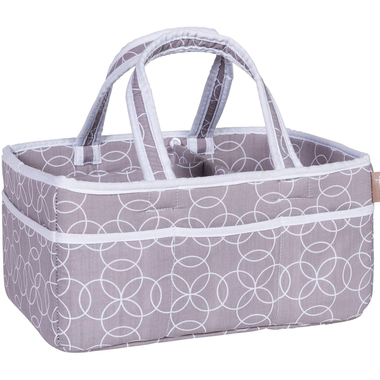 Dove Gray Chevron Storage Caddy - Chevron Print Body, Handles And Lining, Gray And White Trim, Gray And White, Two Handles, 12 I