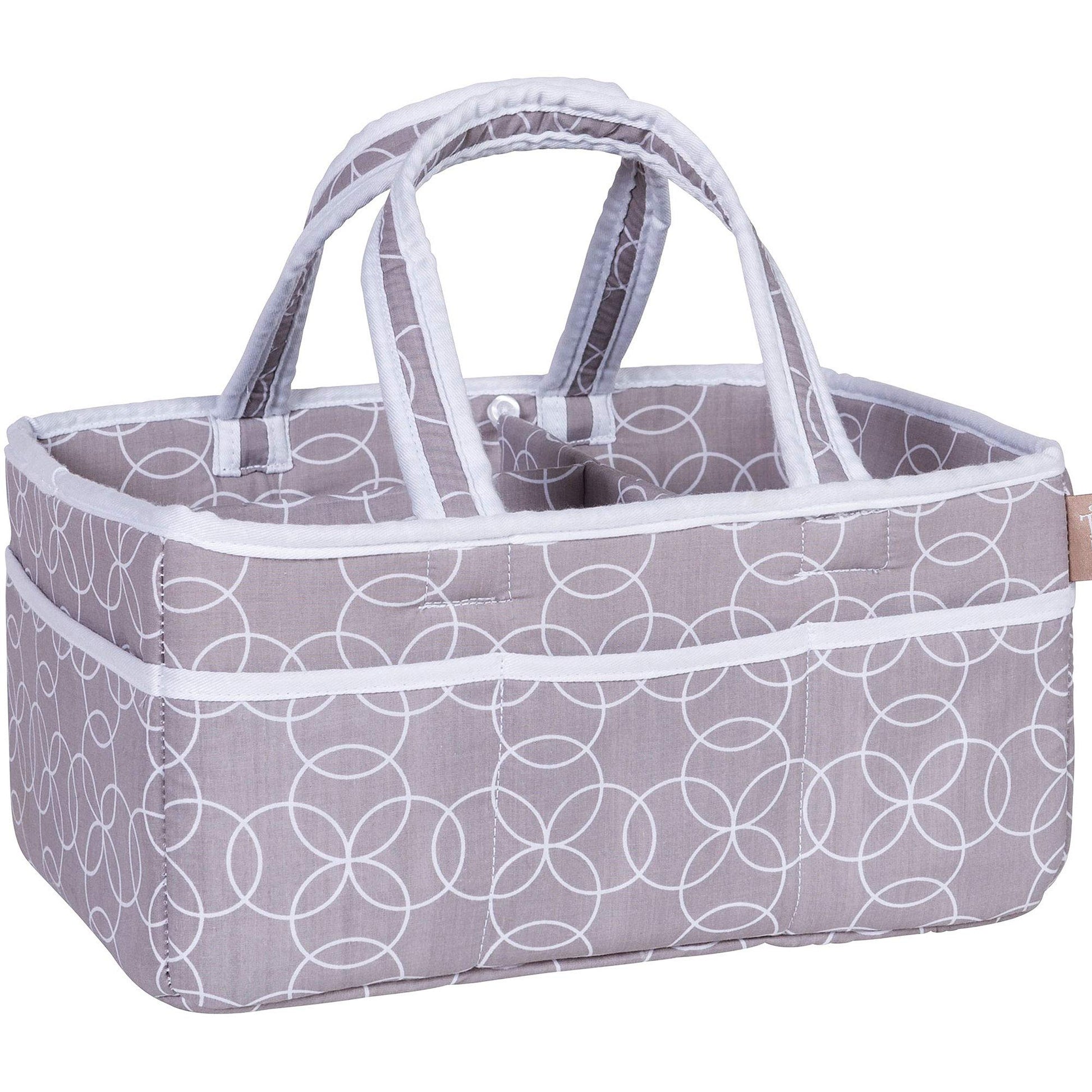 Dove Gray Chevron Storage Caddy - Chevron Print Body, Handles And Lining, Gray And White Trim, Gray And White, Two Handles, 12 I