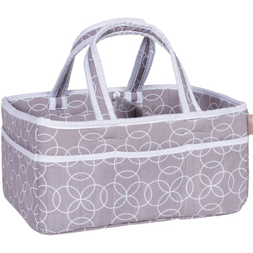 Dove Gray Chevron Storage Caddy - Chevron Print Body, Handles And Lining, Gray And White Trim, Gray And White, Two Handles, 12 I
