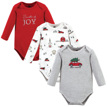 Hudson Baby Unisex Baby Cotton Long-Sleeve Bodysuits, Christmas Scene, 6-9 Months