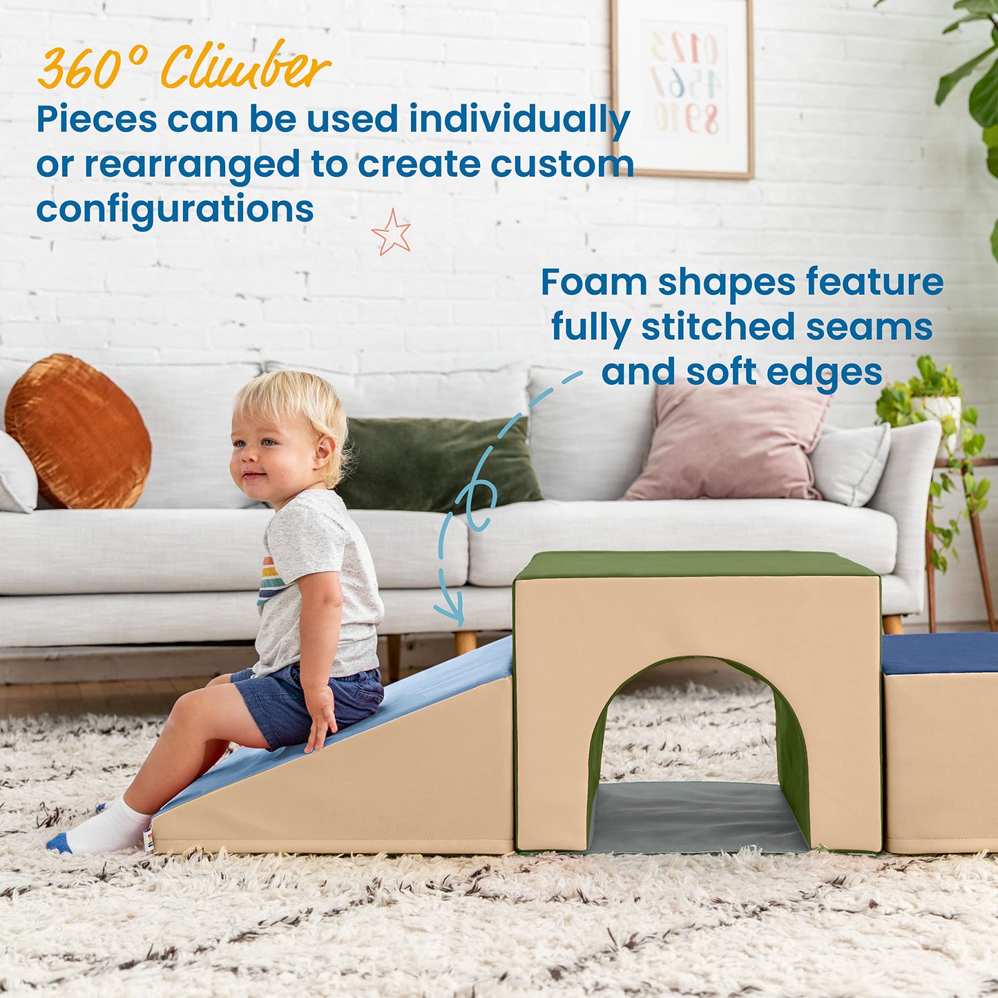 Ecr4Kids Softzone Lincoln Tunnel Climber, Toddler Playset, Earthtone, 9-Piece