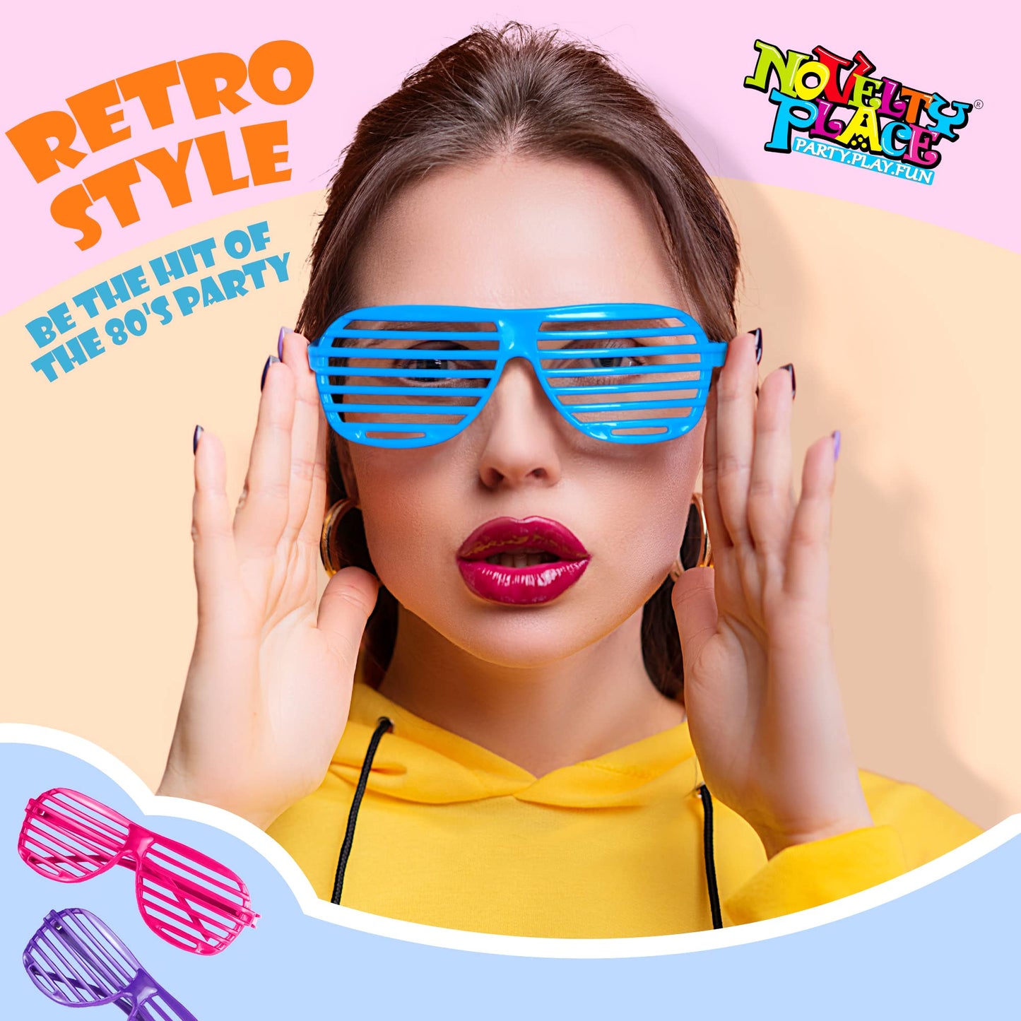 Novelty Place 12 Pack Shutter Glasses Shades Sunglasses, Neon Color Plastic Glasses For Kids And Adults 80'S Party Props(4 Color