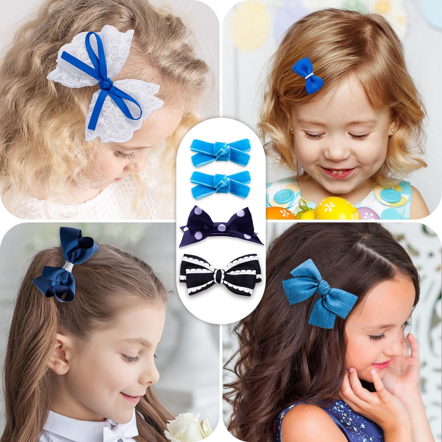 Lmymhmlm 18Pcs Blue Hair Bows For Girls,Toddlers,Teens,Women.Fully Lined Alligator Hair Clips,Cute Hair Ties,Non-Slip Snap Hairp