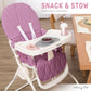 Dream On Me Snack and Stow Baby High Chair in Mauve - Easy to Fold and Store, Portable Travel Chair With Removable and Three Pos