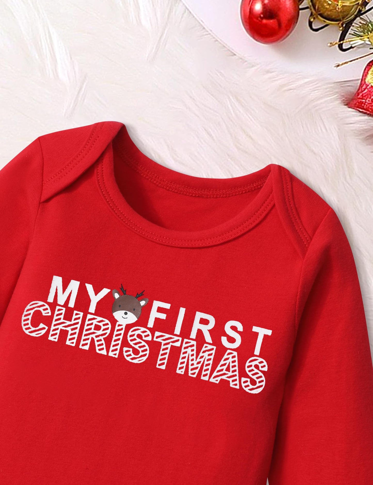 Von Kilizo Baby Girl Christmas Outfit Baby Girl Long Sleeve Rompers Striped Pant Sets My First Christmas Baby Girl Outfit Infant